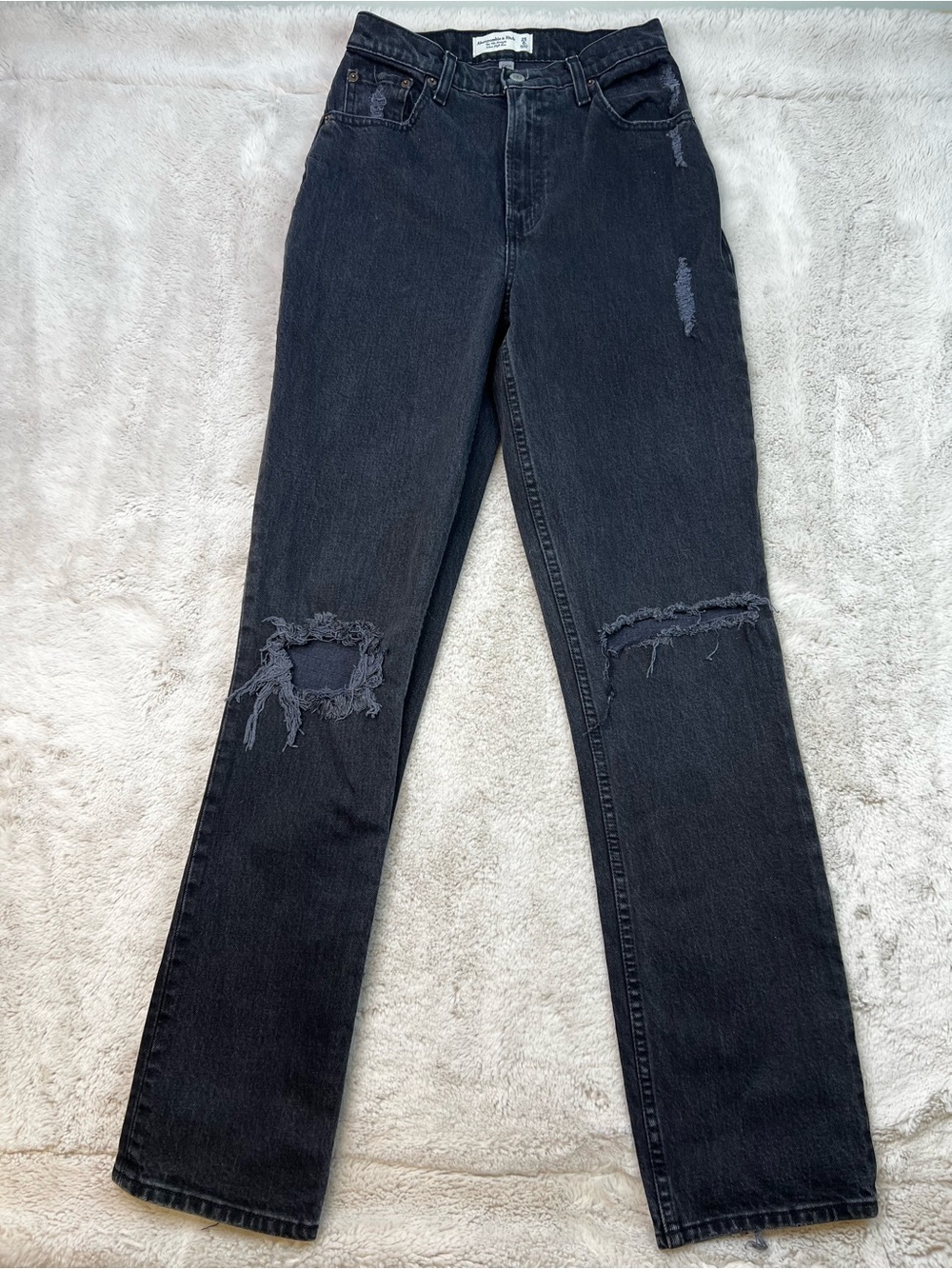 Abercrombie & Fitch The 90s Straight Ultra High Rise Jeans 25 Black Distressed